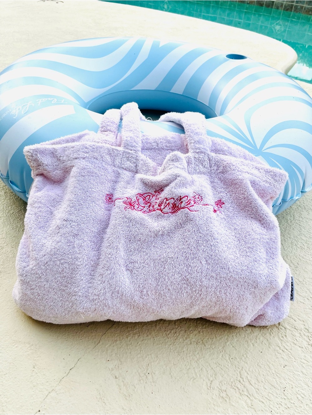 Ganni Beach Terry Towel with Pink Embroidery